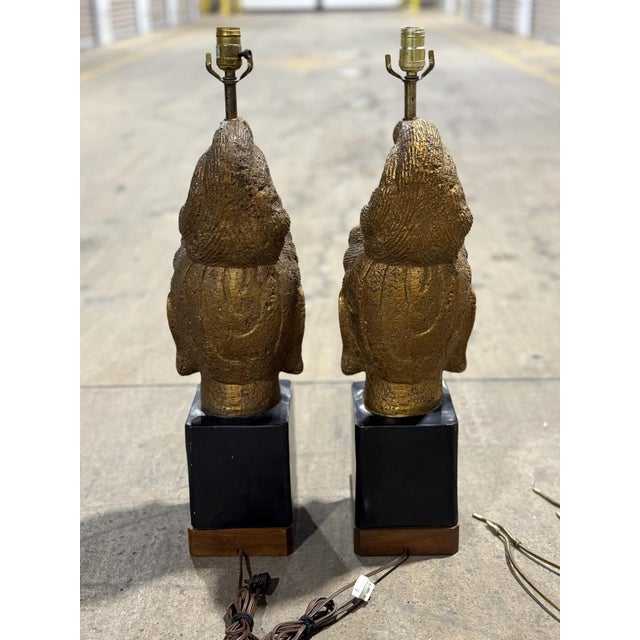 Black 1960s James Mont Style Buddha Head Lamps - a Pair For Sale - Image 8 of 18