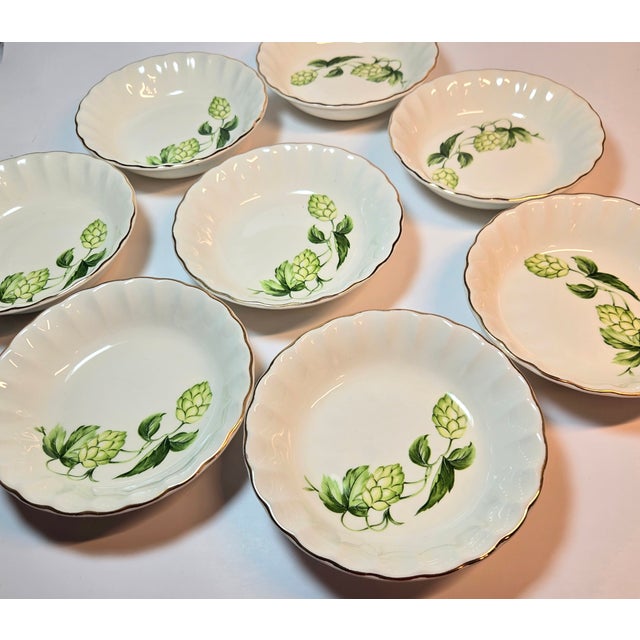 Gold Rimmed Hops Dessert Bowl- Set of Eight For Sale - Image 10 of 12