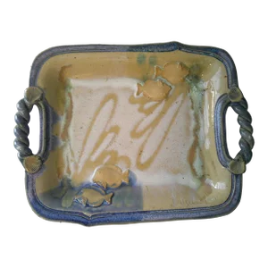 2000s Handmade Art Pottery Fish Sea Nautical Motiff Tray Platter Signed Burrow Vintage