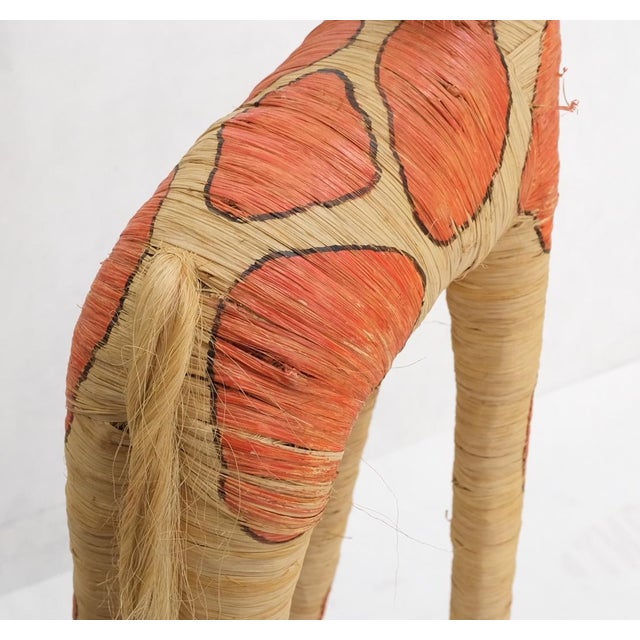 Group of 4 Giraffe Folk Art Rattan Bamboo Straw Hand Painted Animal Sculptures For Sale - Image 10 of 16
