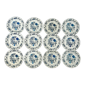 1970s Vintage Japanese Chinoiserie Blue Danube Meissen Style Dinner Plates - Set of 12