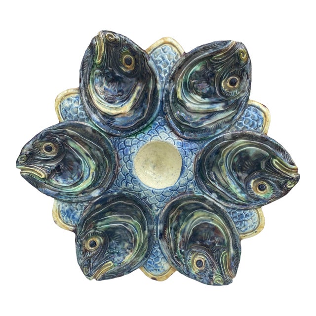 Majolica Palissy Fish Heads Oyster Plate Thomas Sergent, Circa 1880 For Sale