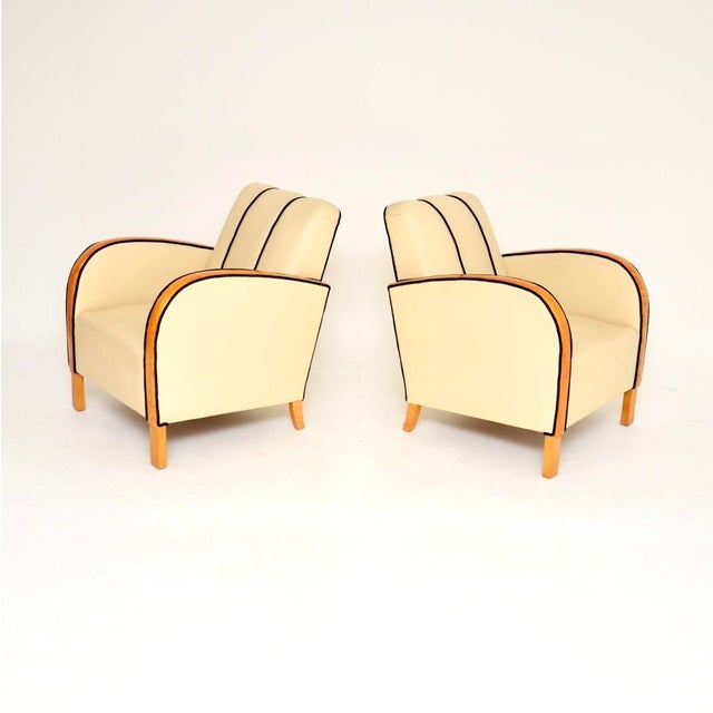 Mid-Century Modern Art Deco Swedish Leather and Satin Birch Armchairs, 1930s, Set of 2 For Sale - Image 3 of 13