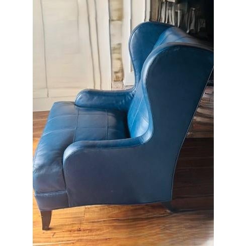 Ambella Leather Wingback Lounge Chair W/ Matching Ottoman For Sale - Image 4 of 9