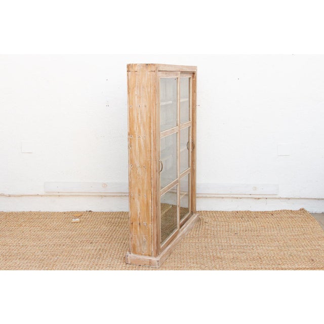 Antique Bleached Whitewash Slim Glass Cabinet For Sale In Los Angeles - Image 6 of 7