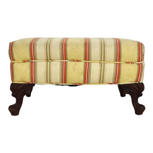 Yellow Upholstered Footstool With Carved Mahogany Cabriole Legs C1920 For Sale - Image 8 of 10