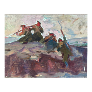 1970s Army Attack Oil Painting, Socialist Realism, Ukrainian Art