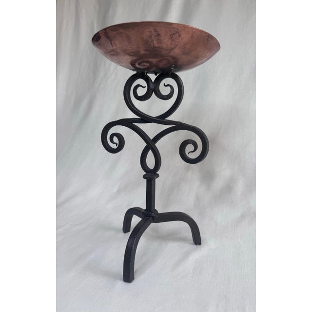 Mid 20th Century Vintage Spanish Revival Copper Cup & Scrolled Wrought Iron Candlestick For Sale - Image 5 of 12