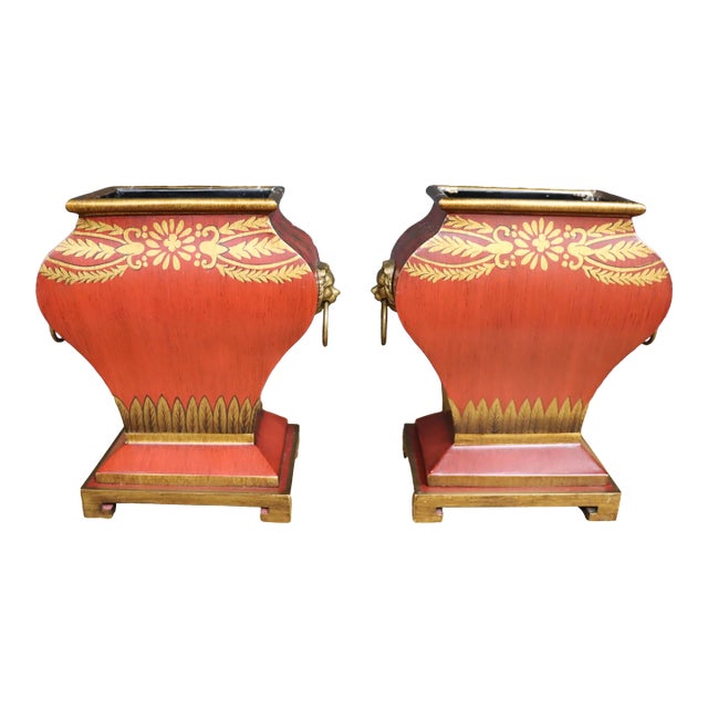 Regency Tole Lion Planters/Pair For Sale