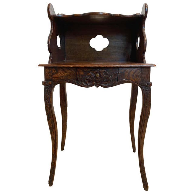 French Provincial Elmwood Side Table With Gallery/Shelf For Sale - Image 4 of 11
