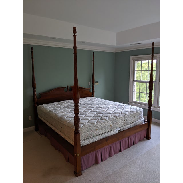 Queen Anne Mahogany Rice Carved Four Poster KingSize Bed Chairish