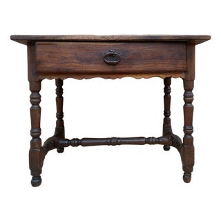French Oak Side Table with One Drawer, 1940s For Sale