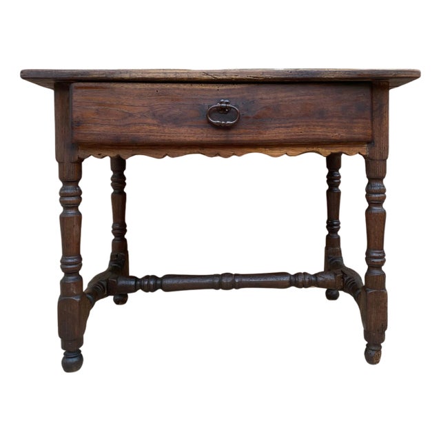 French Oak Side Table with One Drawer, 1940s For Sale