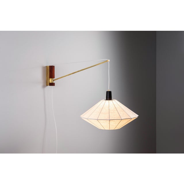 Mid-Century Modern Suspendable Wall Lamp with Brass and Wood Details, 1960s For Sale - Image 3 of 15