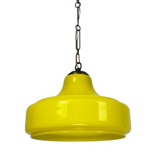 Mid-Century Yellow Glass and Copper Pendant Lamp, Italy, 1970s For Sale