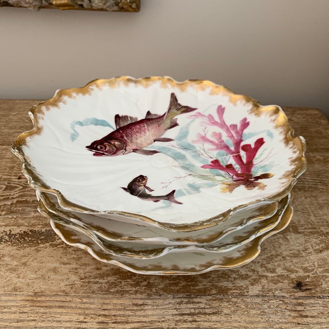 Antique Gilded Handpainted English Minton Fish Plates Chairish