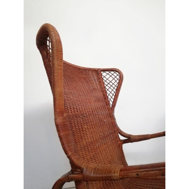 Brown Mid-Century Wicker Bergère Armchair attributed to Eugenia Alberti Reggio for Ciceri, 1950 For Sale - Image 8 of 14