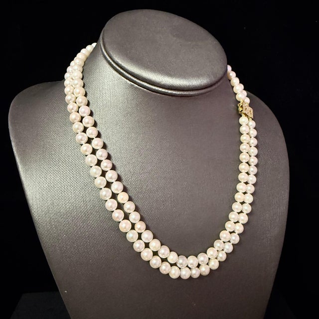 Traditional Akoya Pearl Diamond Necklace 17" 6.34 mm 18k Gold Estate Certified $5950 For Sale - Image 3 of 8