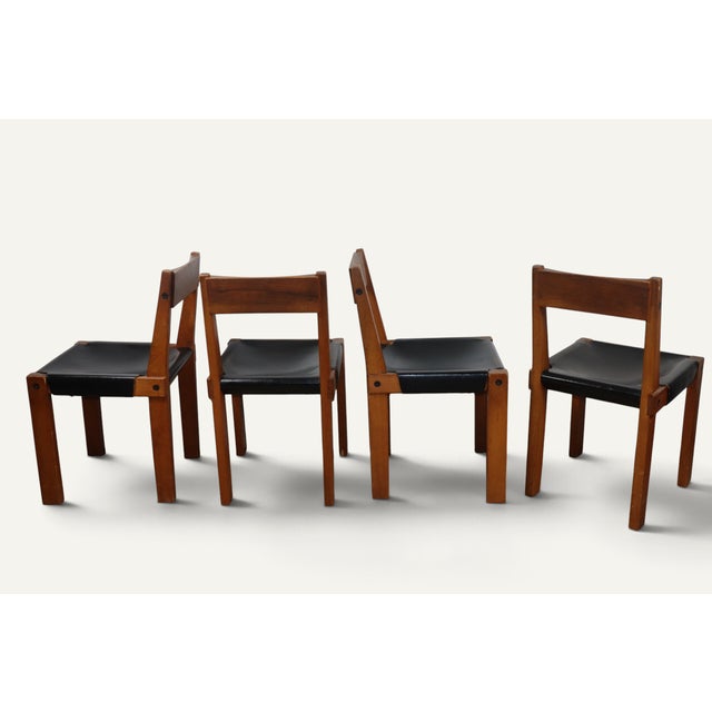 Vintage S24 Chairs in Elm and Black Leather by Pierre Chapo, 1970, Set of 4 For Sale - Image 11 of 18
