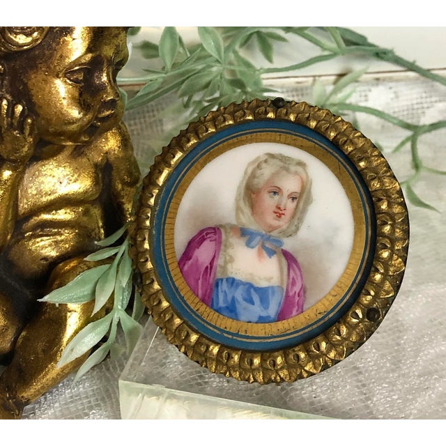 French 19th Century Antique French Porcelain Framed Portrait For Sale - Image 3 of 9