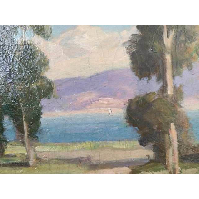 Impressionist Vintage Plein Air Oil Painting 1950s California Bay Area Coastal Scene For Sale - Image 3 of 10