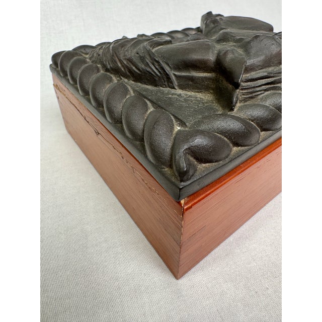 Black Vintage Equestrian Low Relief Lidded Wooden Decorative Organization Accessory Box, Black & Charcoal Gray For Sale - Image 8 of 12