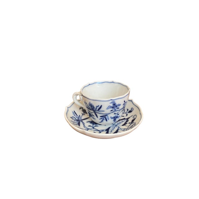 Mid 20th Century Vintage Meissen Blue Onion Espresso Cup and Saucer For Sale - Image 9 of 9