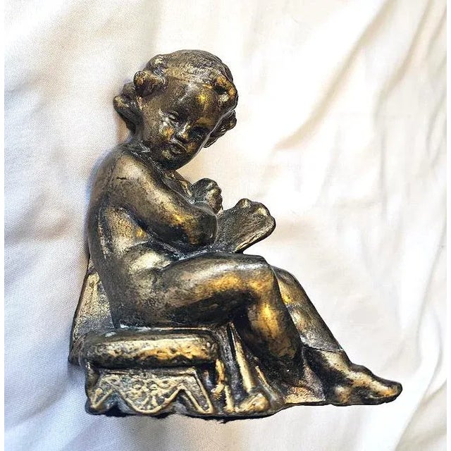 Figurative Vintage 1970s Colored Cast Metal Cherub Candle or Pen Holder For Sale - Image 3 of 8