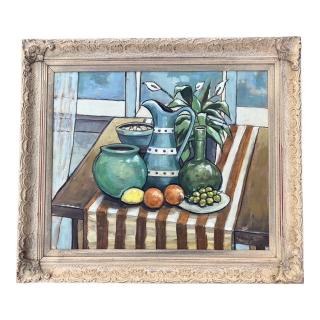 Contemporary Original Stephen Heigh Modernist Still Life Painting Vintage Ornate Frame “1941 Still Life” For Sale