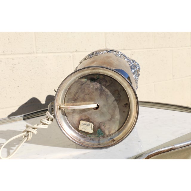 Vintage Neoclassical Silver-Plated Urn Table Lamp With Floral Garland For Sale - Image 17 of 18