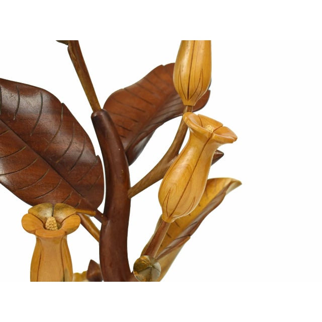 Mid 20th Century Modern Tall Carved Wood Floral Arrangement Art Sculpture For Sale - Image 10 of 11