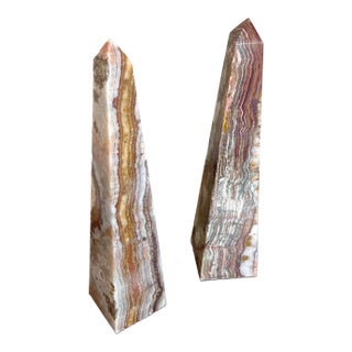 Vintage Carved Onyx Obelisks- A Pair For Sale