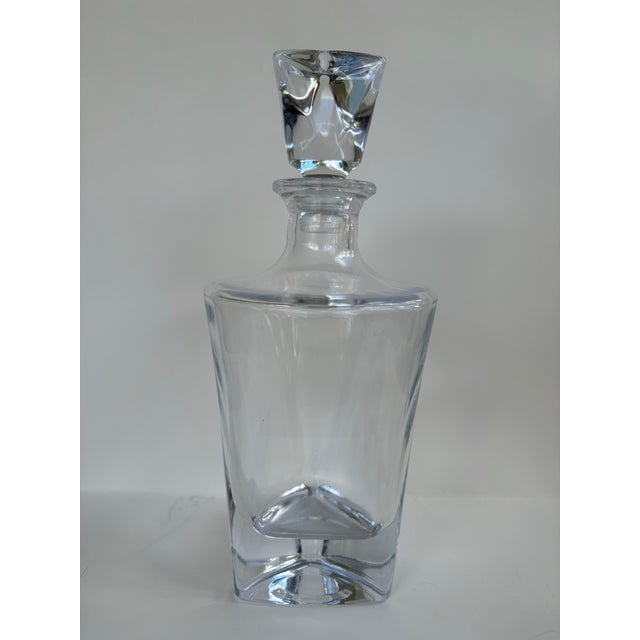 Art Deco 1970s Art Deco / Bohemian Style Heavy Crystal Geometric Liquor Decanter With Faceted Stopper For Sale - Image 3 of 8