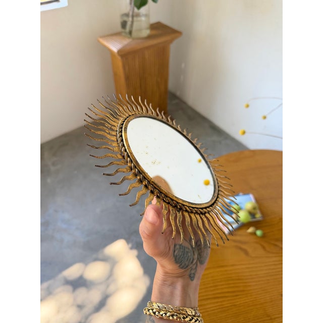 Patinated Gold Sunburst Mirror, 1970s For Sale - Image 14 of 18