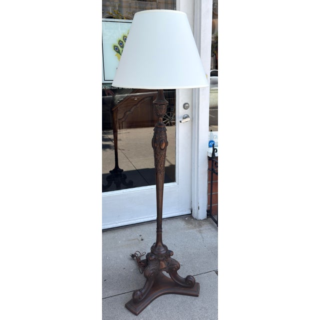 Antique Carved Mahogany Floor Lamp For Sale - Image 4 of 7