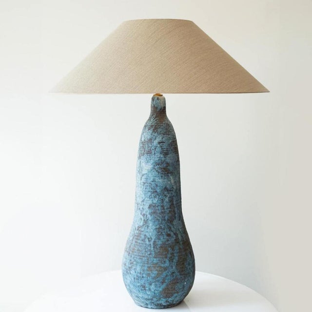 1970s Blue Green Ceramic Floor Table Lamp with Silk Shades attributed to R. Houben, 1970 For Sale - Image 5 of 12