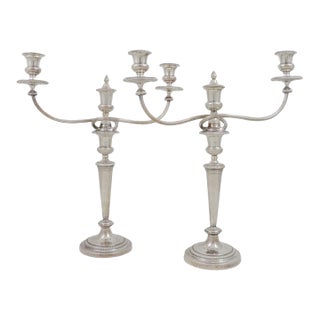 A Pair of Large Neoclassical Silverplate 2 - Arm Convertible Candelabra For Sale