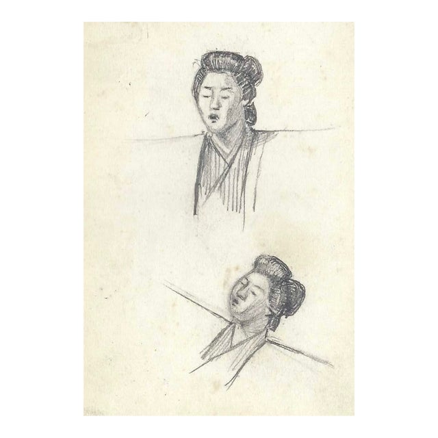 1907 Japanese Portrait Study Drawing For Sale