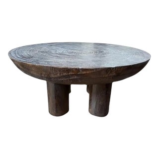 Sculptural Burnt Suar Wood Side Table in Espresso Finish, Modern Organic For Sale