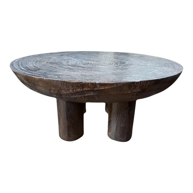 Sculptural Burnt Suar Wood Side Table in Espresso Finish, Modern Organic For Sale