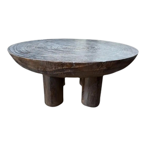 Sculptural Burnt Suar Wood Side Table in Espresso Finish, Modern Organic