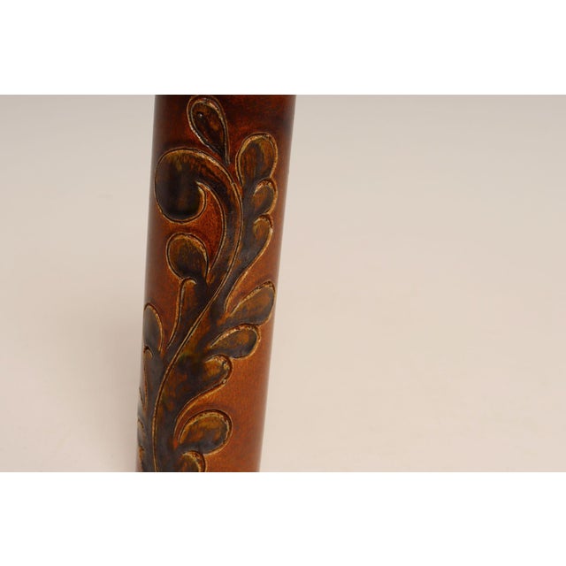 Vintage Studio Pottery Sunburst and Botanical Motif Matte Amber Glazed Vase For Sale - Image 9 of 18