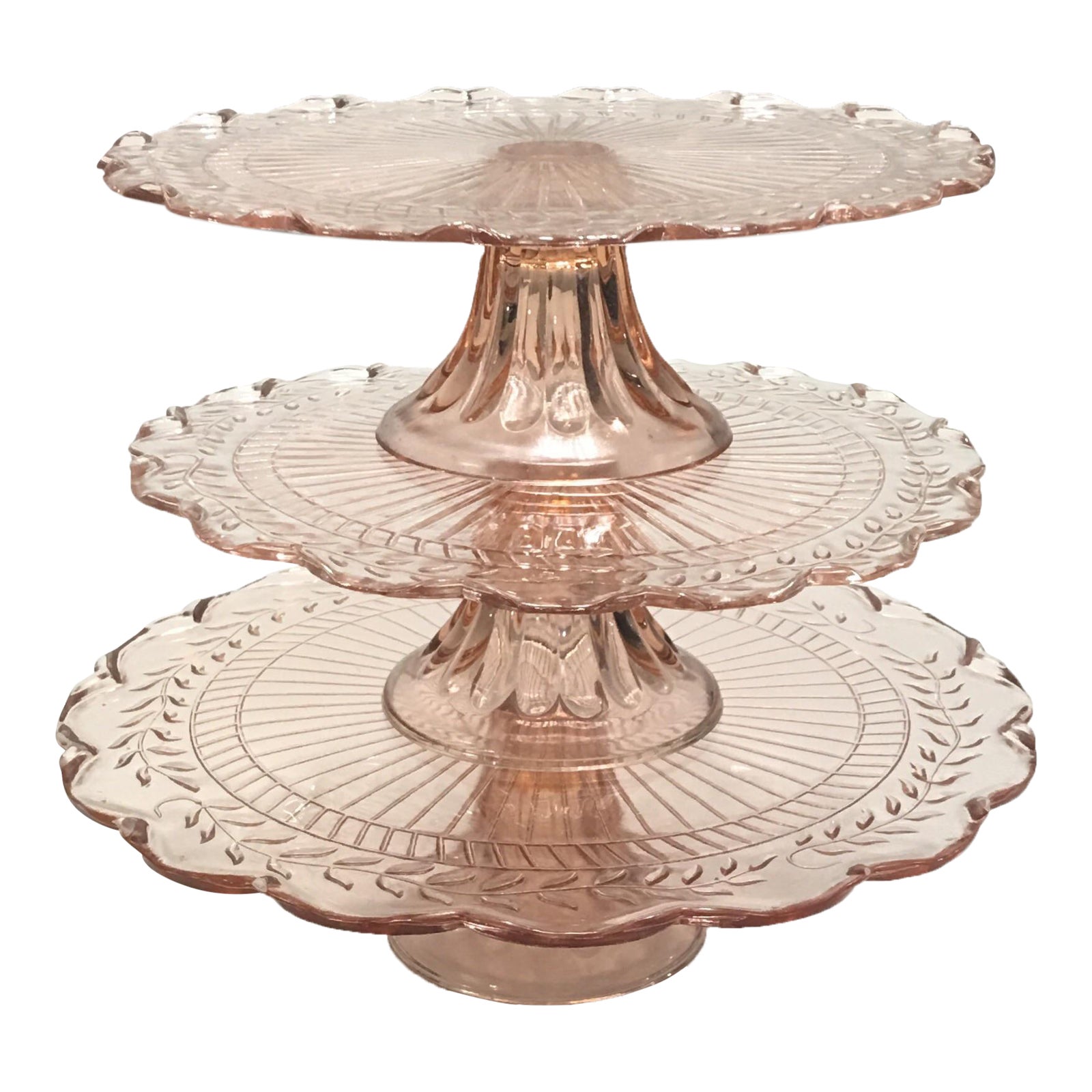 Pink Depression Glass Pedestal Cake Plates - Set of 3 ...