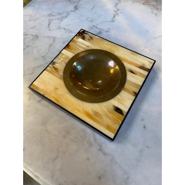 Mid-Century Modern Vintage 1970 Italian Wood and Brass Ashtray For Sale - Image 3 of 6
