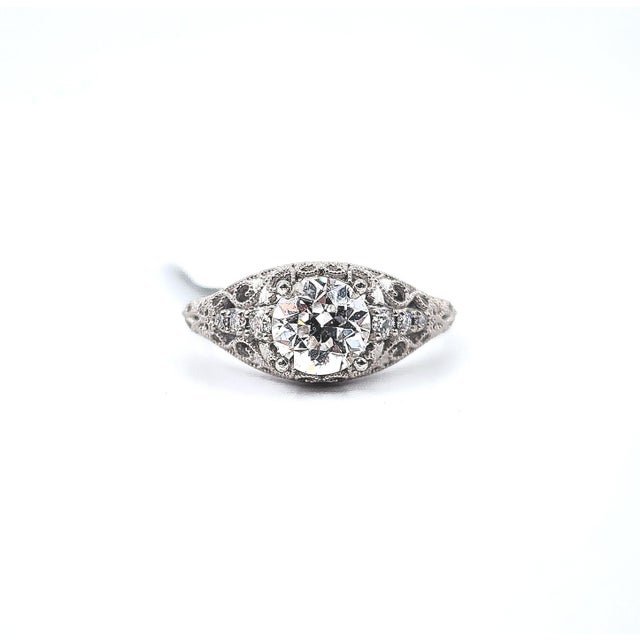 Silver 1.15 Ct Old European Cut Diamond Ring Size 6 For Sale - Image 8 of 8