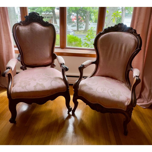 Mid 19th Century Victorian Carved Rosewood Parlor Chair Set For Sale - Image 4 of 9