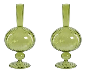 Vellum 2-Piece Set Large Green Spiral Glass Vases, Onion Shape