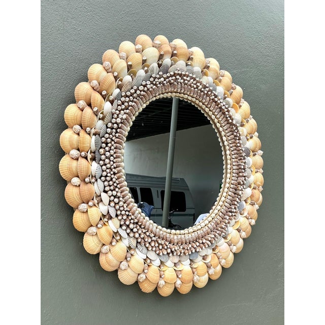 Vintage Shell Encrusted Round Wall Mirror For Sale - Image 18 of 18
