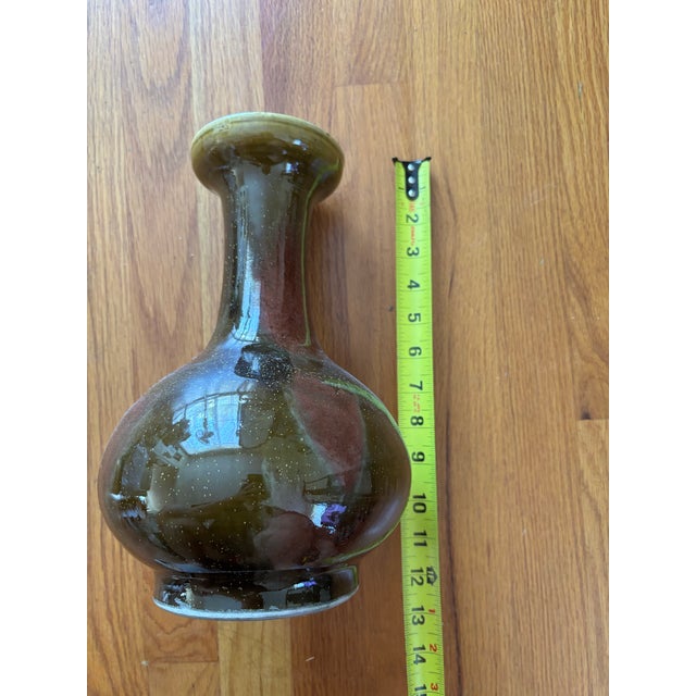 Oxblood Red Vintage Chinese Oxblood & Olive Flambé Glazed Porcelain Bottle Vase For Sale - Image 8 of 8