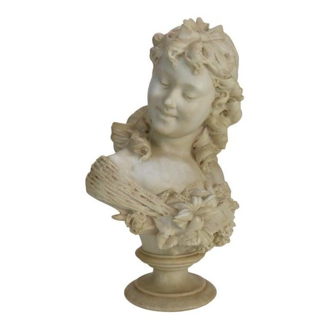 Italian Classical Carved Alabaster Bust of a Maiden With Flowers by P. Bazzanti For Sale - Image 6 of 13